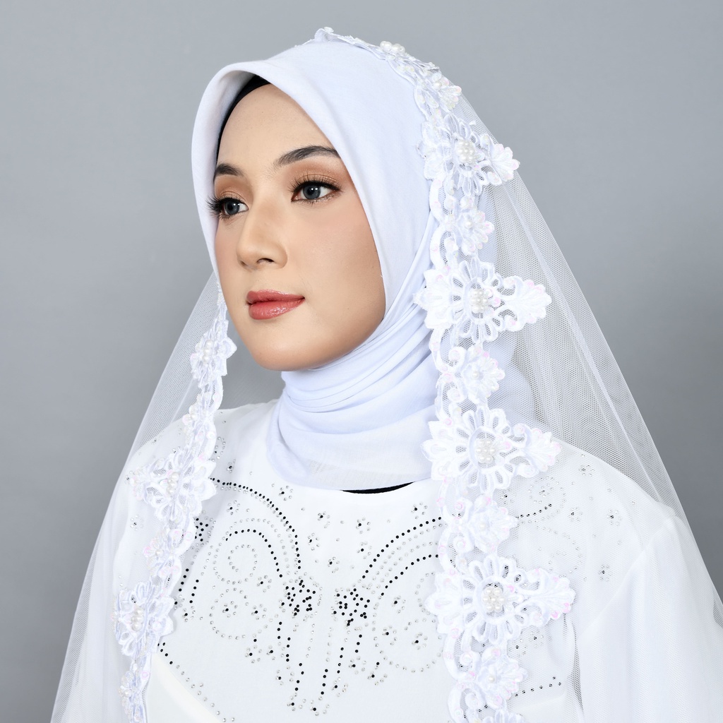 Slayer veil pengantin BORDIR/kerudung pengantin/hijab pengantin elegan/Veil pengantin/jilbab pengantin PUTIH