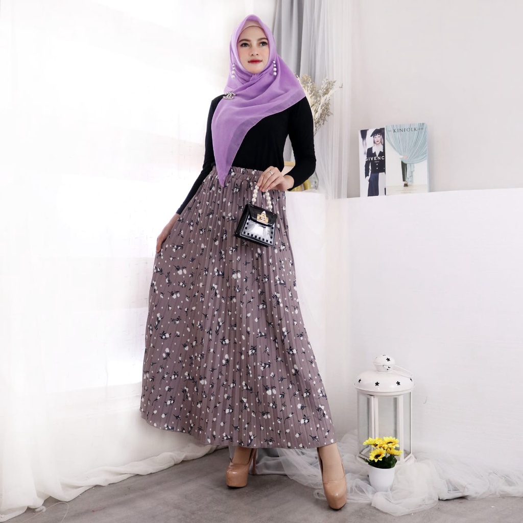 ROK PLISKET MOTIF DANDELION // ROK PLISKET MOTIF BUNGA TERBARU