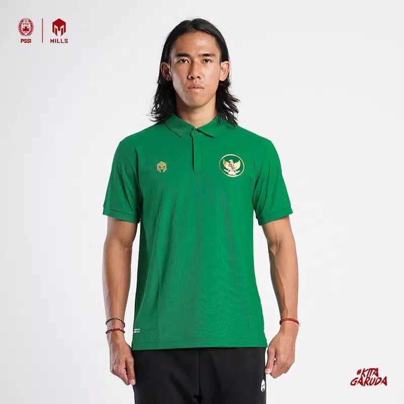 JERSEY TIMNAS GARUDA INDONESIA 2020 MILLS 17001GR POLO SHIRT TIMNAS INDONESIA ORIGINAL GREEN