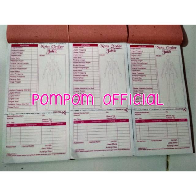 Nota Order Jahit Atau Nota Untuk Penjahit