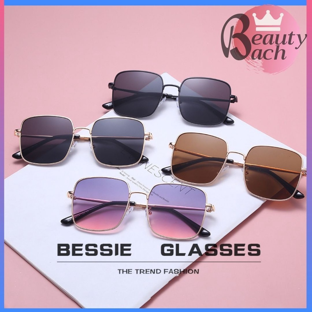 (COD) Kacamata Hitam Pria Wanita Fashion Retro Vintage Segiempat Metal Sunglasses Korea