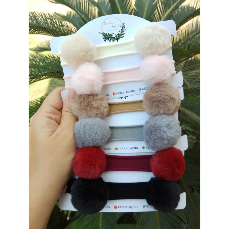 Pom Pom Bear headband nylon USA bandana bayi bando baby lucu bulu furball