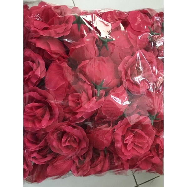 Kepala Bunga Mawar (MAK) ISI 100PCS/kepala bunga artificial/kepala mawar/kuntum mawar ISI 100PCS-Fushia