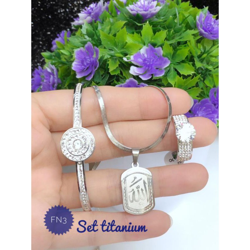 [TITANIUM] PAKET PERHIASAN TITANIUM SILVER EMAS PUTIH KALUNG ALLAH 041020