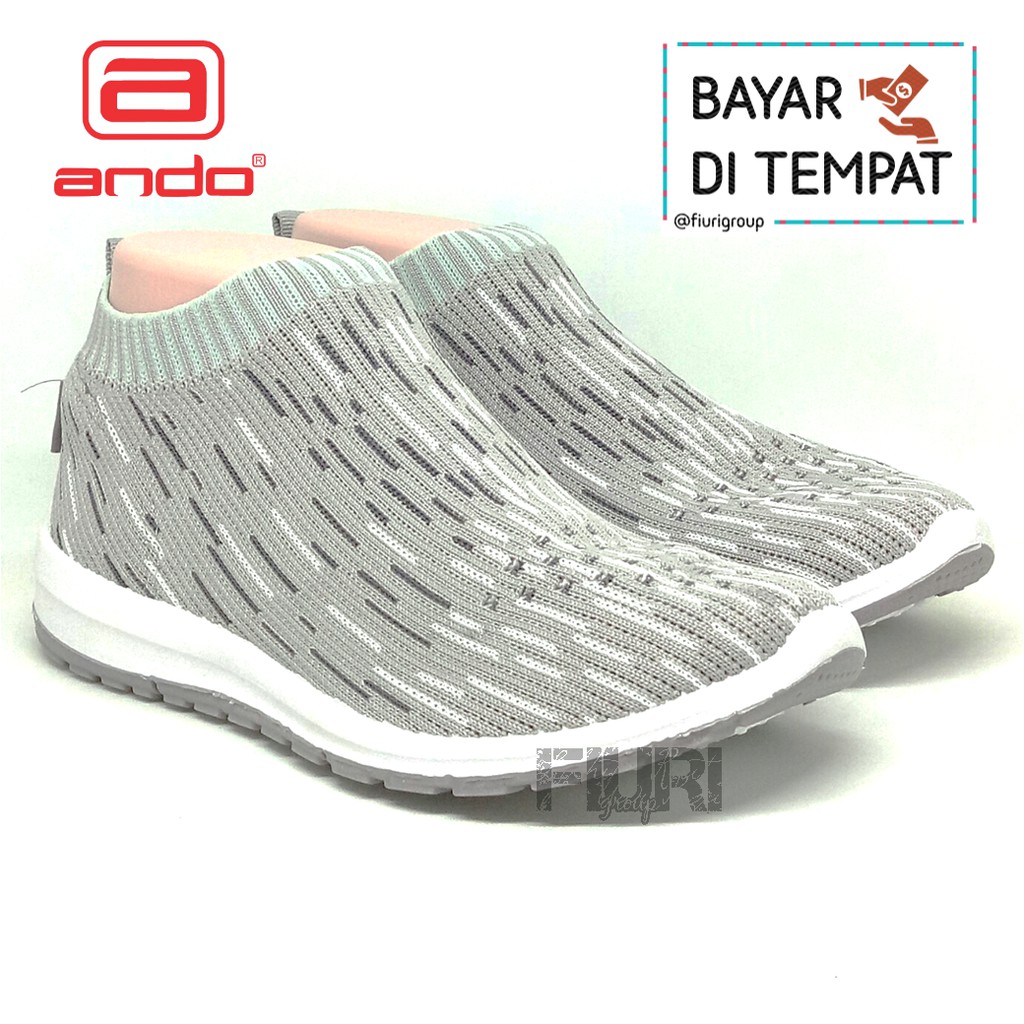 FIURI - ANDO Original SOFFIE Grey Abu Abu 37-40 - Sepatu Olahraga Lari Wanita - Sepatu Sekolah - Sepatu Ando - Sepatu Sneakers Kuliah Senam Gym Jogging Sport Wanita - Sepatu Casual - Sepatu Rajut Slip On - Fashion Wanita