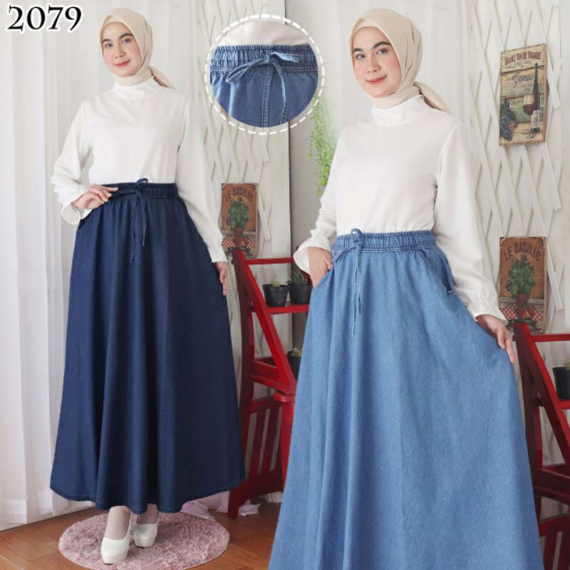 Rok Jeans Jumbo Polosan Tali aktif // Rok Jeans Polosan Jumbo Tali aktif Murah