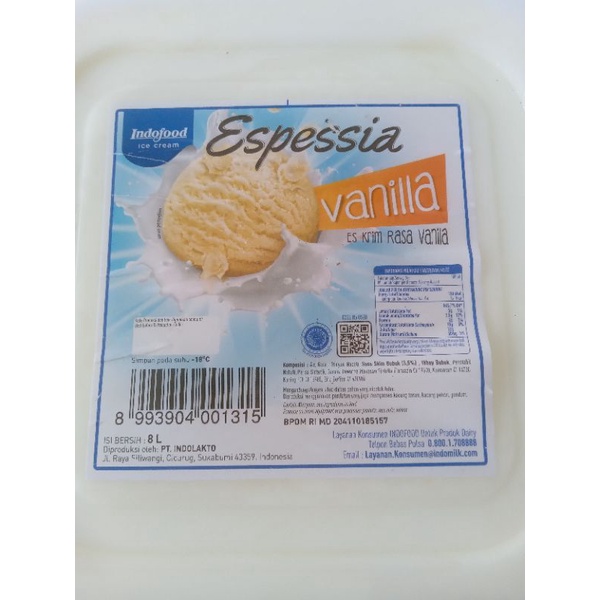 

INDOFOOD ICE CREAM ESPESSIA RASA VANILLA 8L