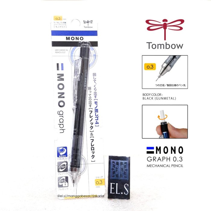 

Hadir Tombow Mono Graph 0.3 / Pensil Mekanik 0.3 - Black Body Gilaa!!!