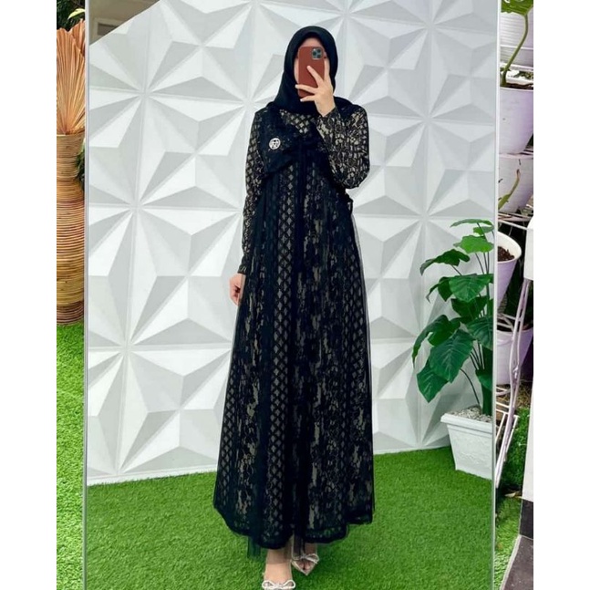 Dress pesta premium/Gamis pesta brokat Lace Malika / Dress pesta import