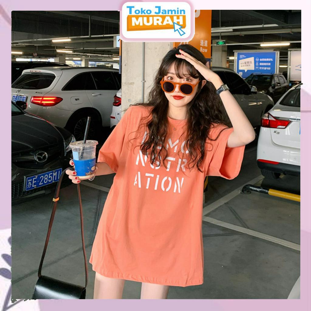 TJM BJ394 Baju Atasan Oversize Lengan Pendek Kaos Motif Vintage Wanita Kekinian Fashion Korean