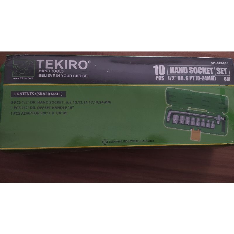 TEKIRO 1/2" 10 PCS SET Kunci Mata Hand Socket Sock Sok Shock TEKIRO 10 PCS 6PT 12PT
