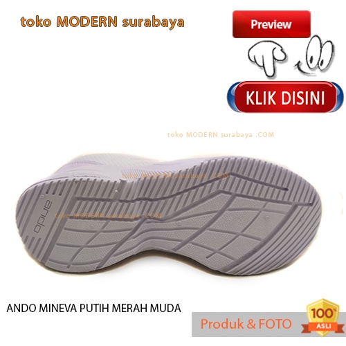 Sepatu wanita olahraga sneakers kets tali ANDO MINEVA PUTIH MERAH MUDA