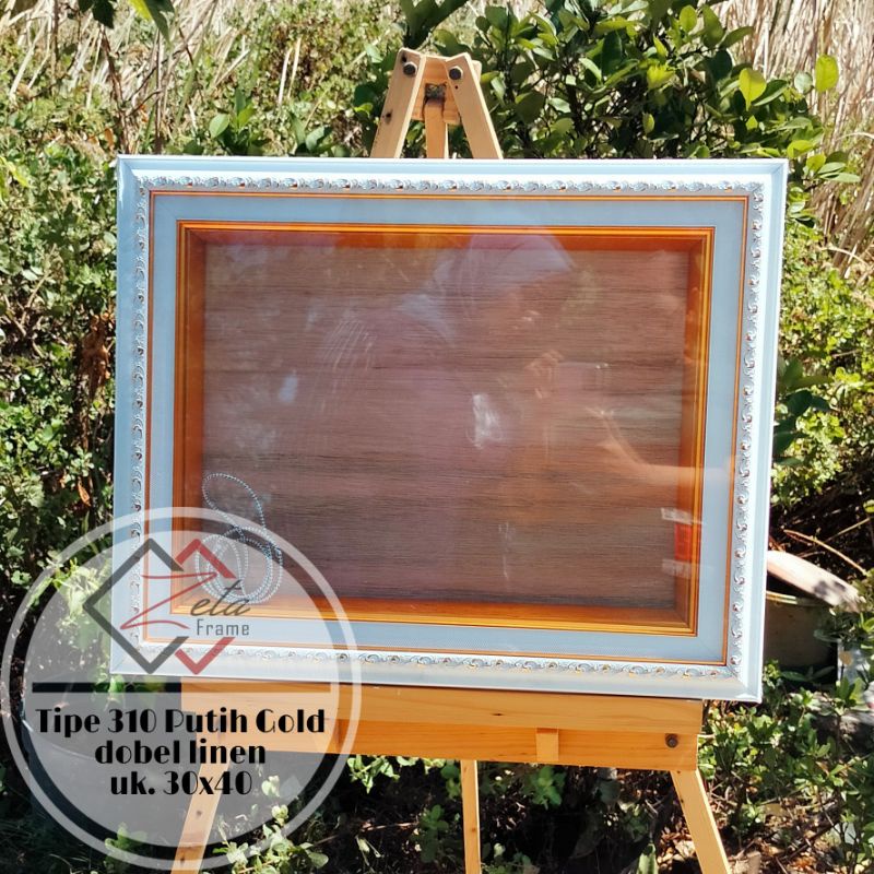 Tipe 310 Putih gold dobel linen uk. 30x40 - Pigura mahar ukir - Bingkai mahar