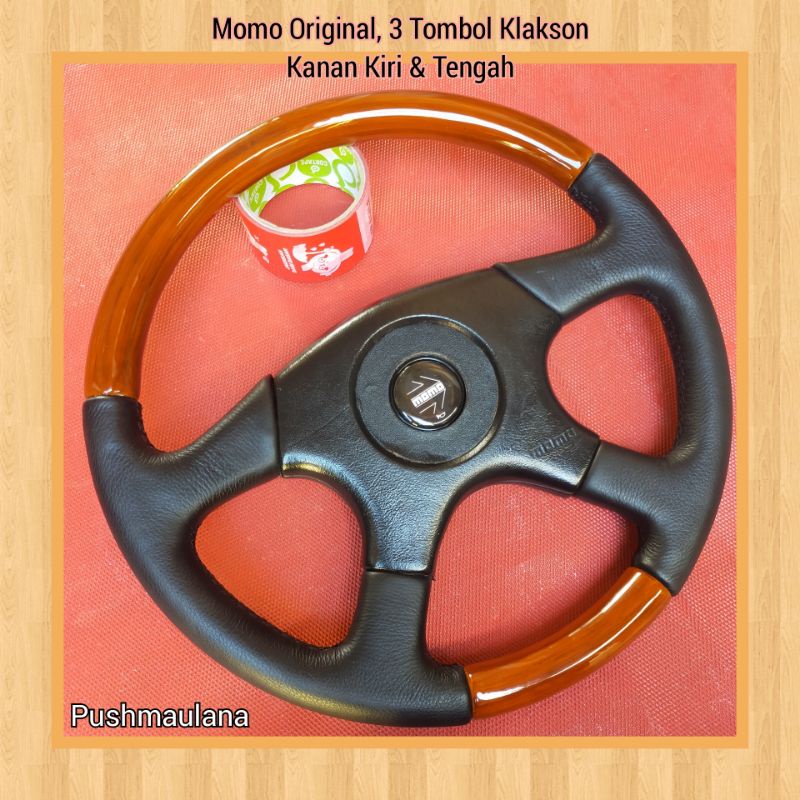 Setir Momo 15inch Wood Leather - Stir Momo 4 Spoke Ori