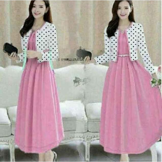 Dress Violine Polka | Fashion Wanita Trendy | Dress Motif Murah