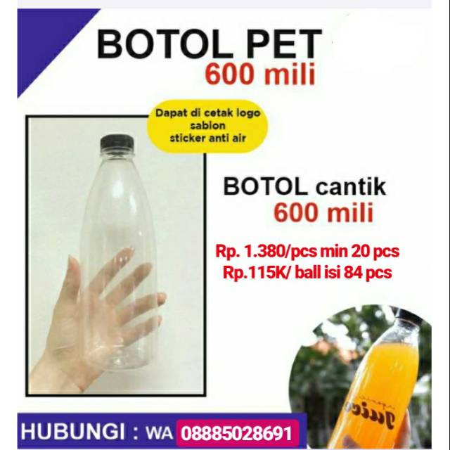 Botol plastik CANTIK 600ml botol minuman botol kemasan khusus gosend