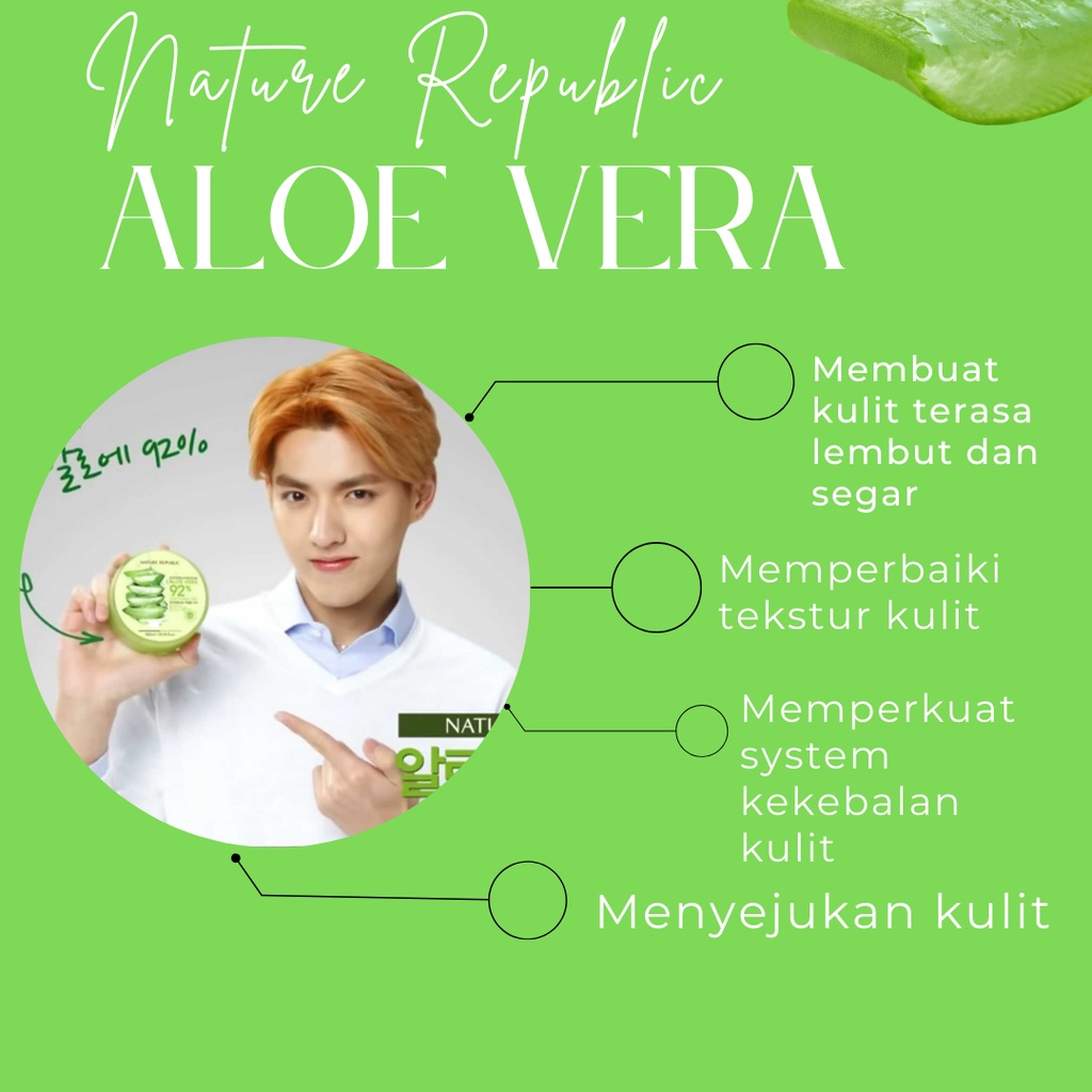 Krim Pelembab Dan Pemutih Wajah Seluruh Tubuh Cepat Glowing Nature Republic Aloe Vera 92% Soothing Gel 300ml Original