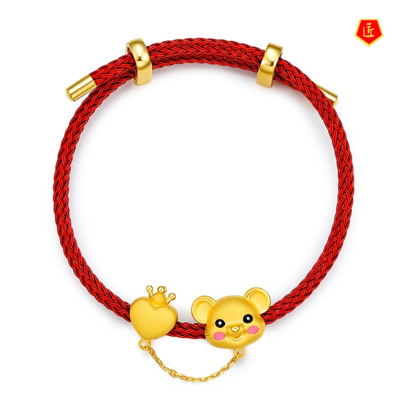 [Ready Stock]Heart-Shaped Crown Cute Mouse Gold Bracelet for Women