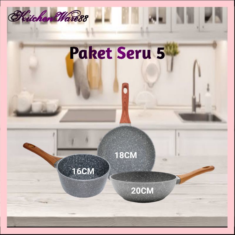 Cypruz - Paket Seru5 Panci Wajan Cypruz Set Cookware Marble Wajan Penggorengan Anti Lengket