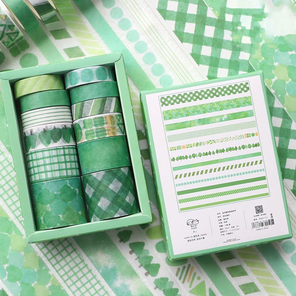 Top 12Rolls/Set Washi Tape Lucu Segar Sastra Langit Daun Seri Scrapbooking Gadis Hati Sedikit Segar DIY Bahan