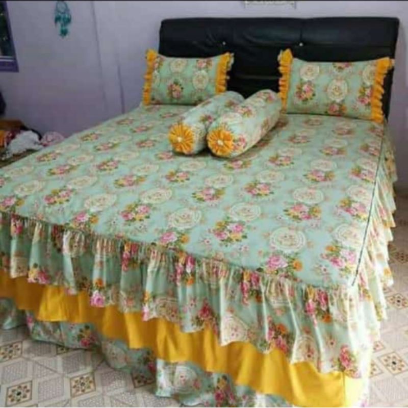 Sprei rumbai pengantin cantik susun 3 bahan katun ukuran 180x200