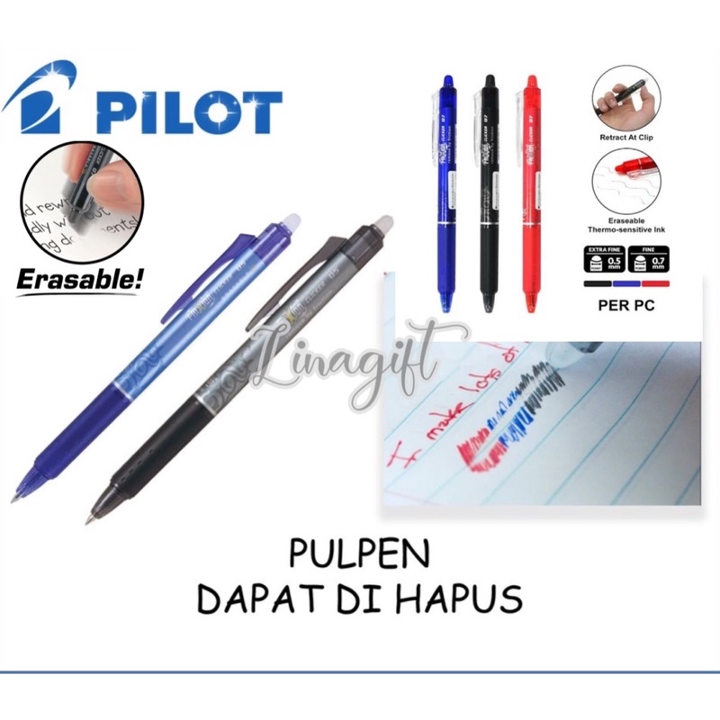 ( Ecer 1 Pc ) PILOT FRIXION - PEN BALLPEN CETEK CLECKER BLRT FR7 FINE 0.5 / 0.7 HITAM BIRU REFILL ISI BLACK BLUE FRIXION BISA DIHAPUS JAPAN