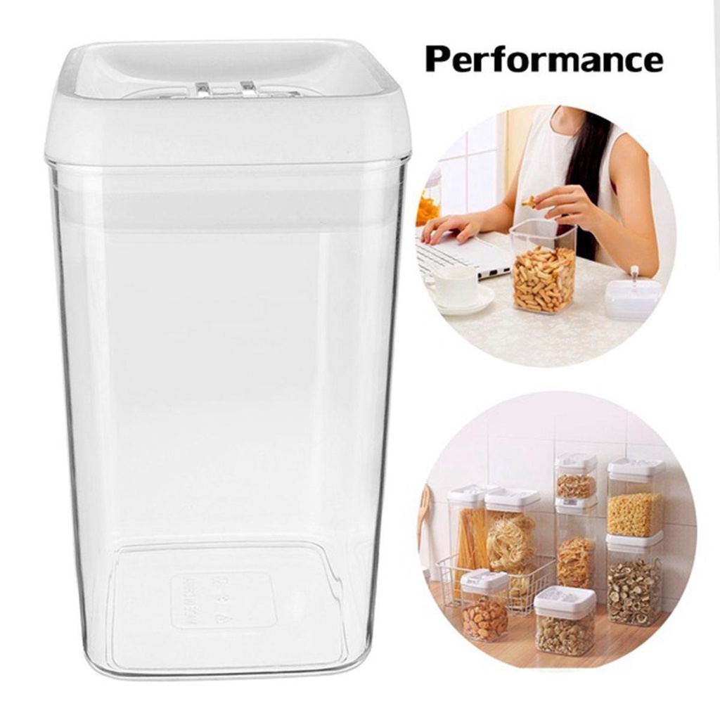 QUINTON Kedap Udara Canister 0.5L~2.3L Persegi Transparan Dapur Organizer Kotak Penyimpanan Beras Vacuum Sealed Kaleng