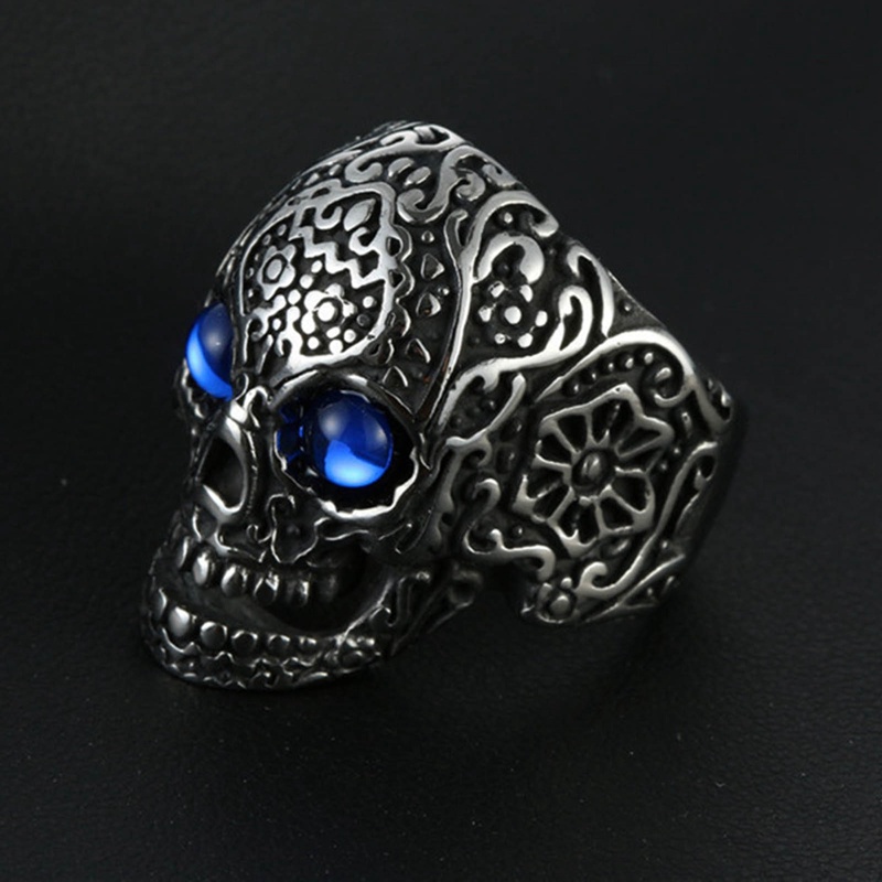 Cincin Desain Tengkorak Gothic Punk Hip Hop Warna Emas Hitam Untuk Pria