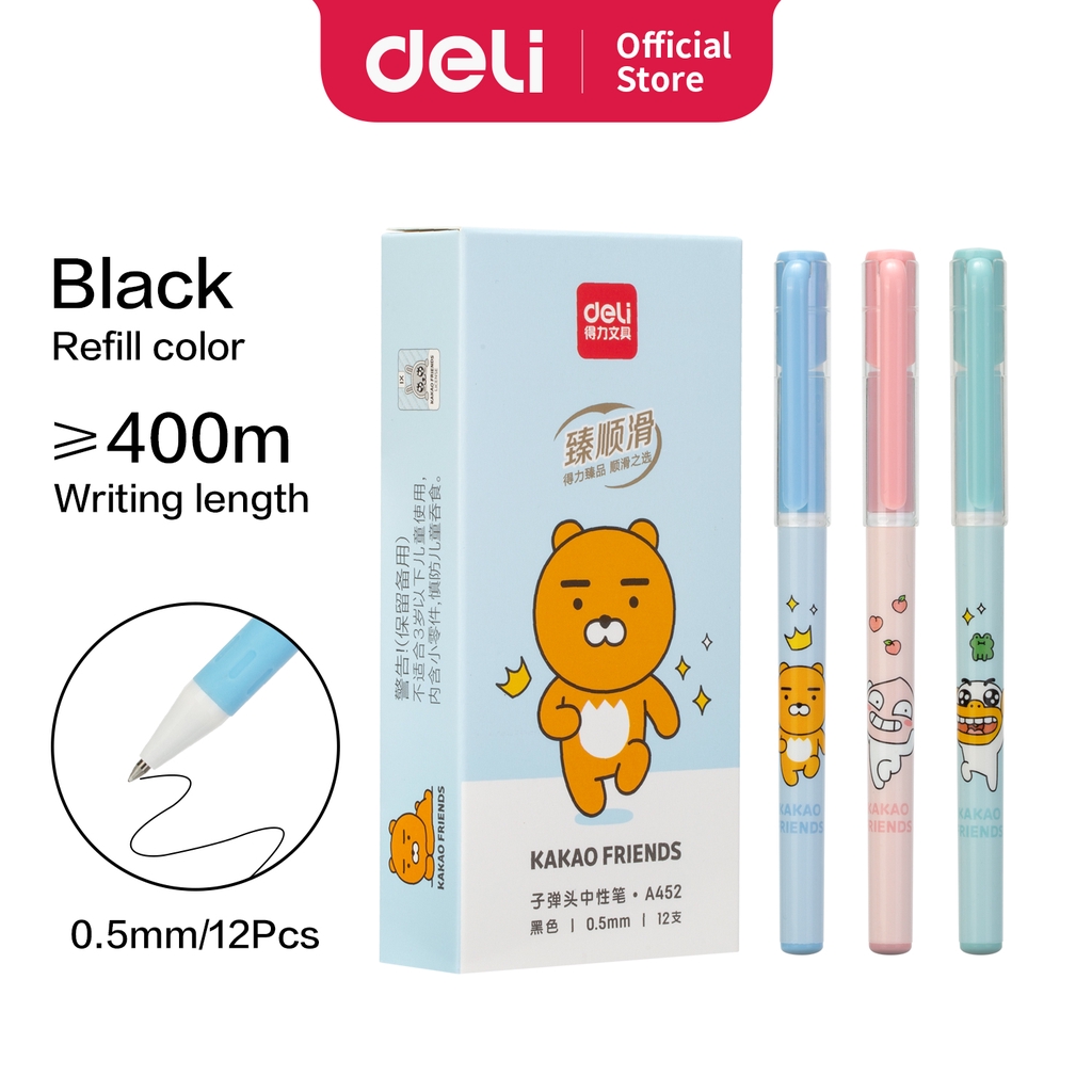 Deli KAKAO Friends Pulpen Capable 0.5mm Hitam, Tinta Cepat Kering, Selubung Karet Lembut A418 A452