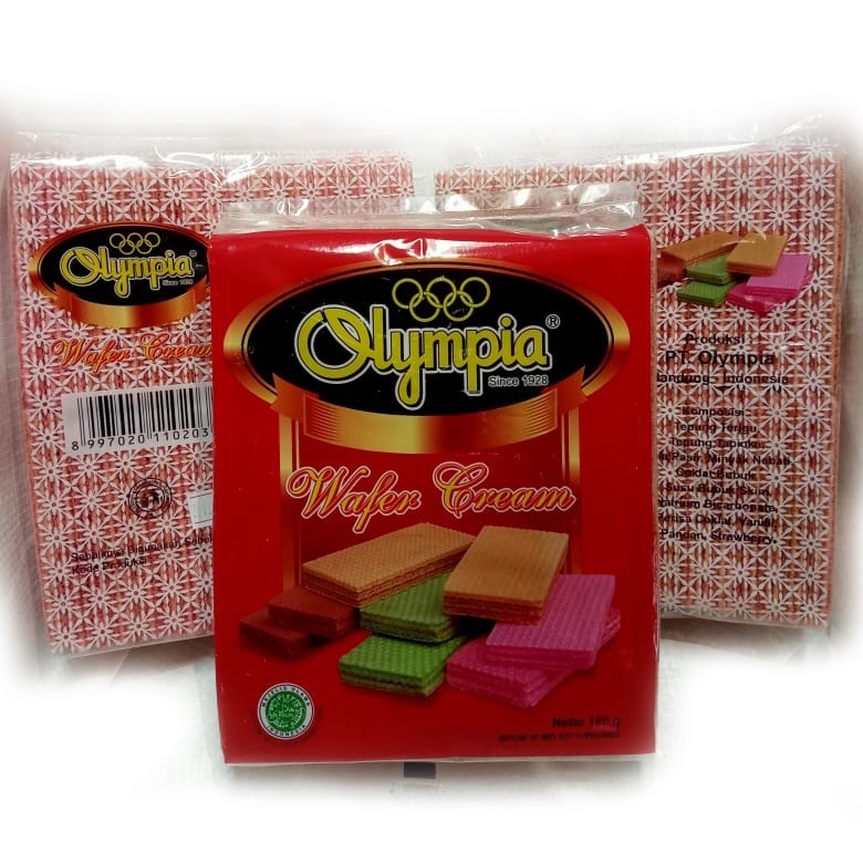 

Wafer Olympia 3 lapis kemasan jadul rasa strawberry 200gr