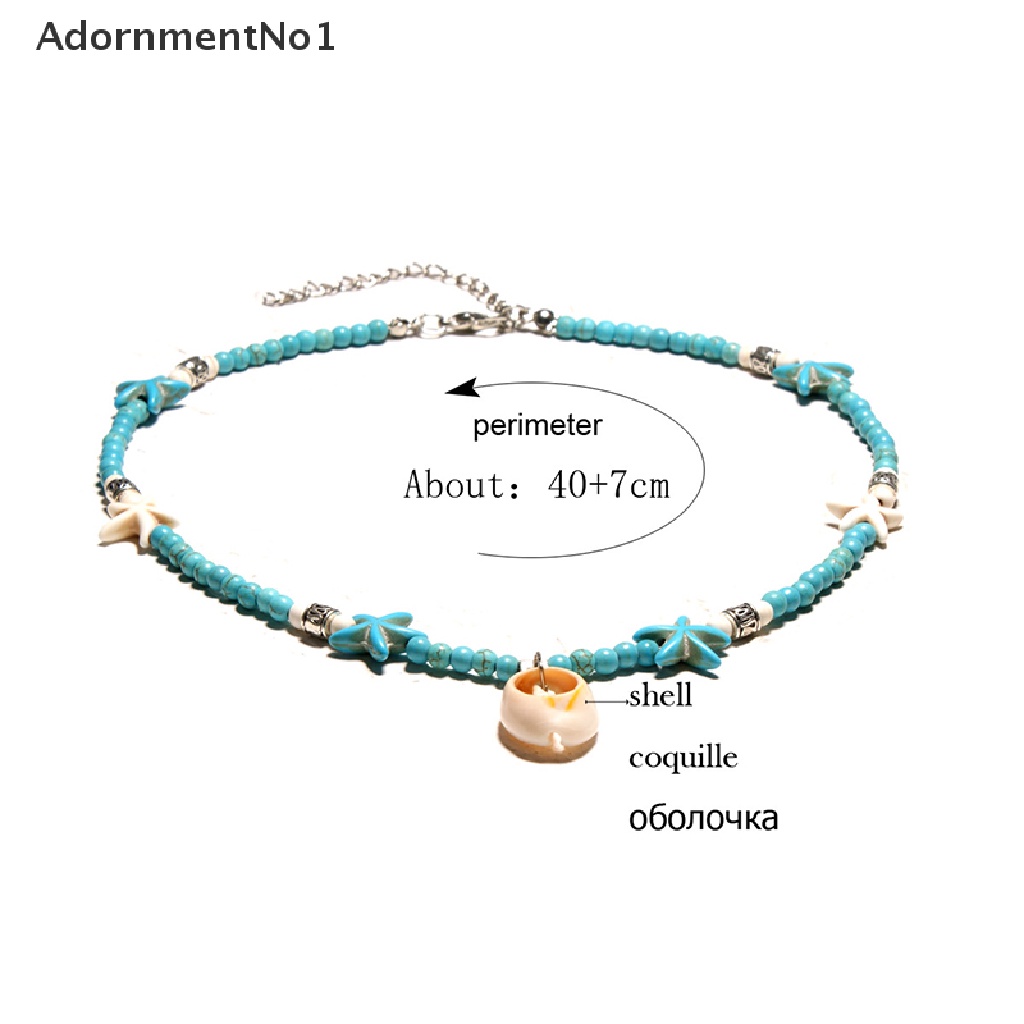 (AdornmentNo1) Kalung Choker Gaya Bohemia Motif Bintang Laut + Kerang + Manik-Manik Turquoise Untuk Wanita / Pantai