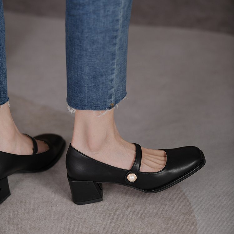 FINDAL Sepatu Heels Wanita 5cm Mary Jane Shoes Kasual Block Hils Kekinian KI-011