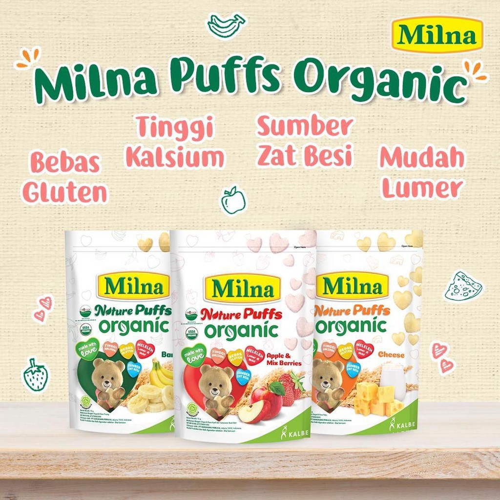 Milna Nature Puff Organic 15 gram / Milna Puff Organik 15 g / Snack Cemilan Bayi 8 bulan+
