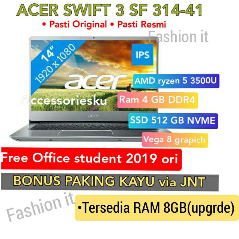 Laptop Acer Swift 3 SF314-41 - AMD ryzen 5 3500U - 4 GB - SSD 512 GB - VGA Vega 8 - 14" IPS- wind 10