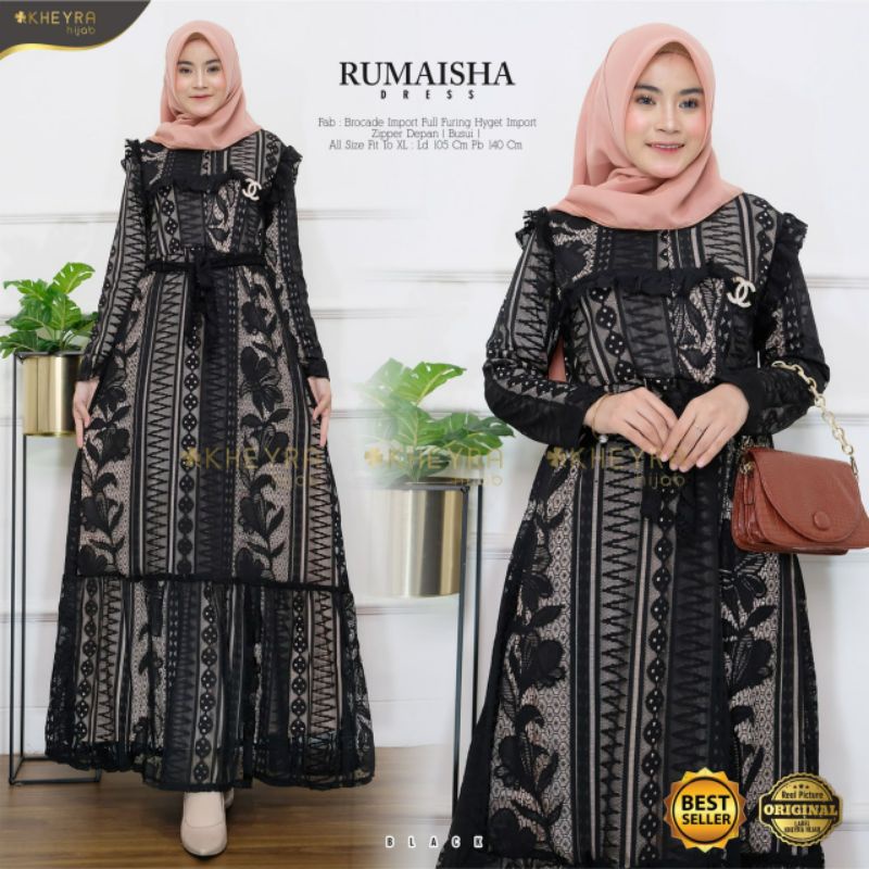 [Dress Brocade] Brokat Full Furing hyget Import SHERYL AFRIZA RUMAISHA Ziper depan by Kheyra Hijab
