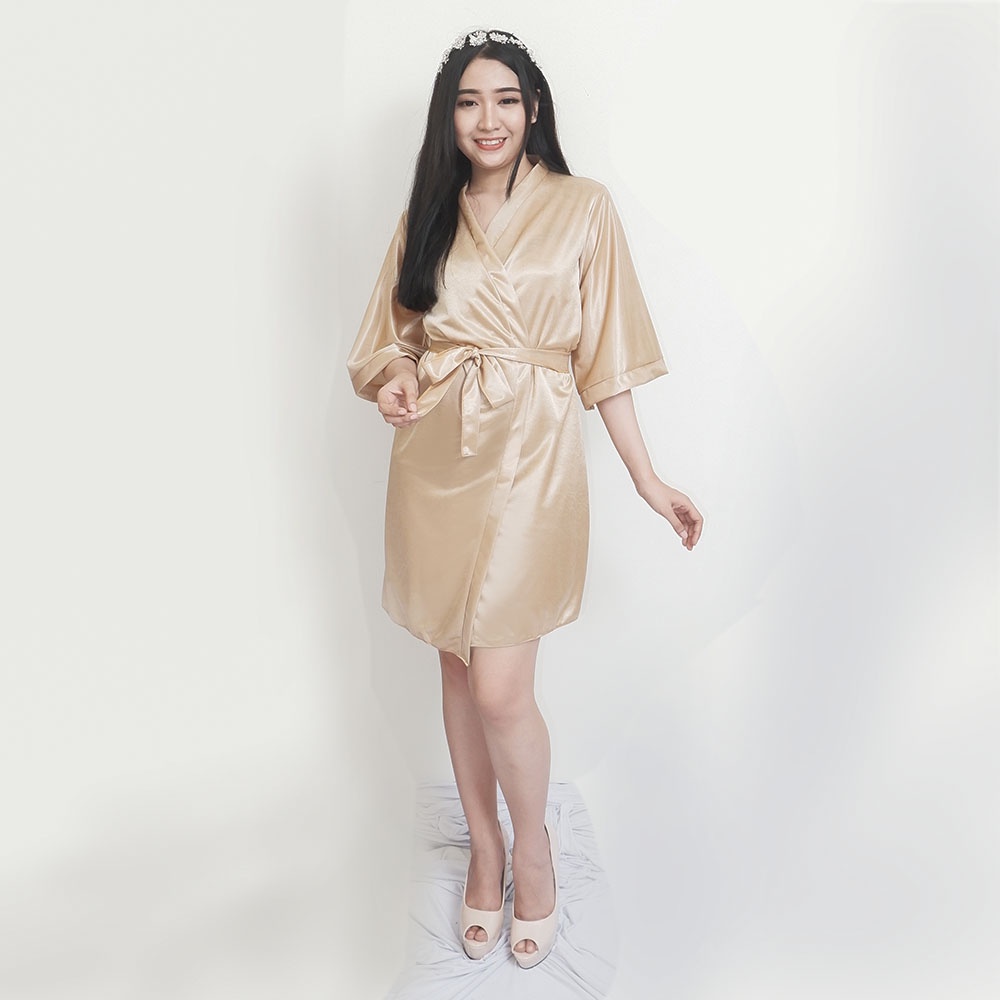 FOLVA bridesmaid kimono set inner dress satin 1507LGSET gold all size