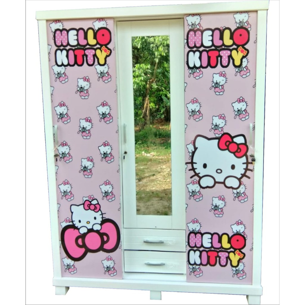 jual lemari pakaian/lemari sliding 3 pintu hello kitty | shopee