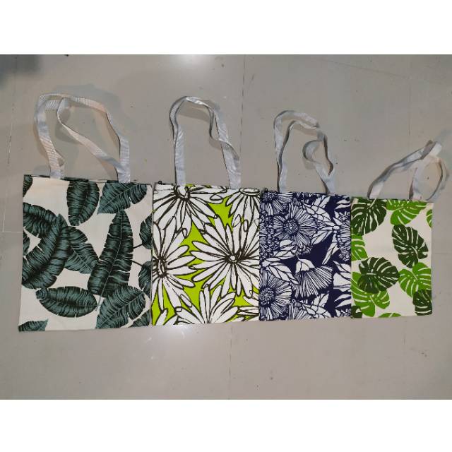 (BISA COD) TOTE BAG GAMBAR DAUN DAN BUNGA KUALITAS PREMIUM UKURAN 35x25 cm - TAS PRIA DAN WANITA