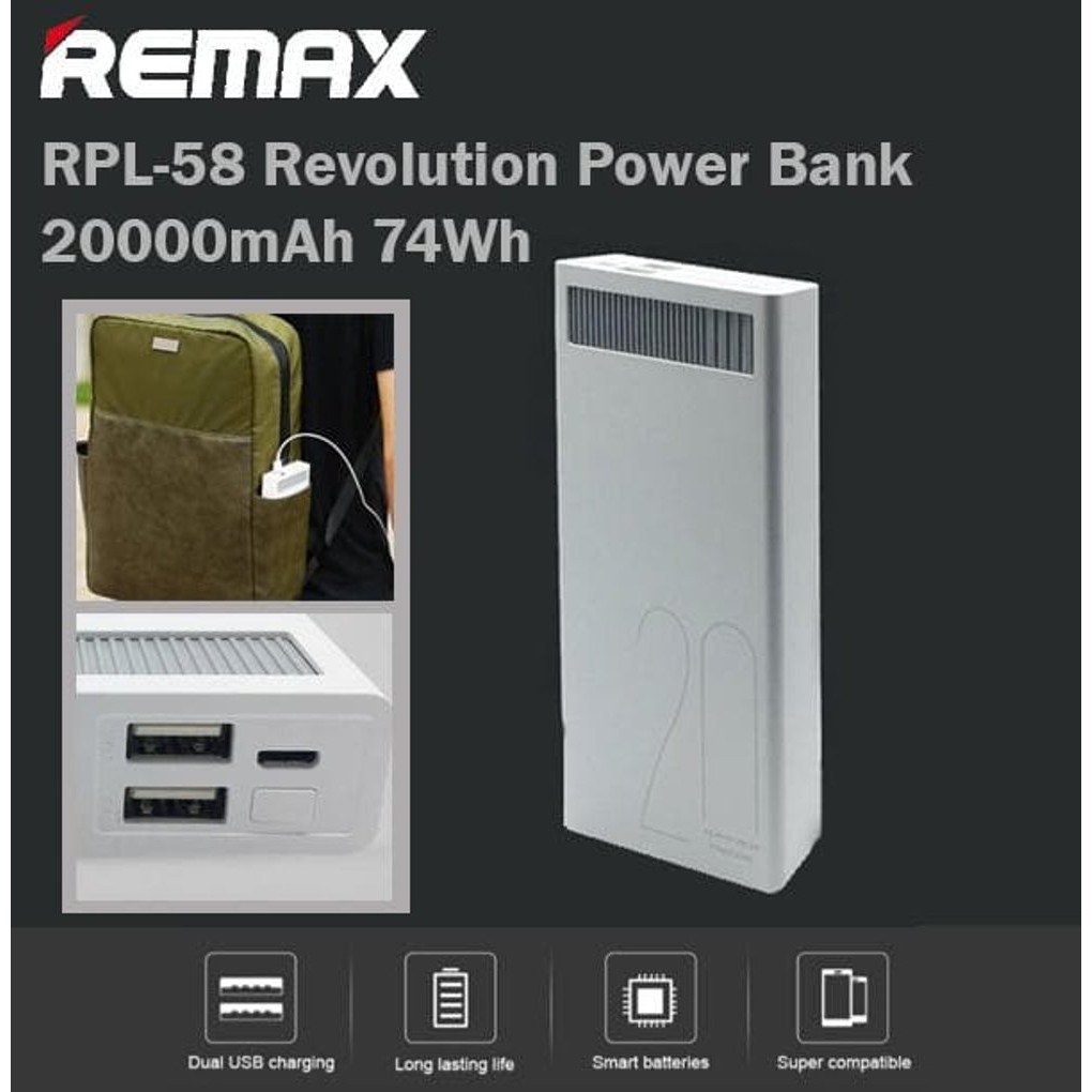 Remax Powerbank 20.000 Mah RPL-58 Revolution Series Quick Charging