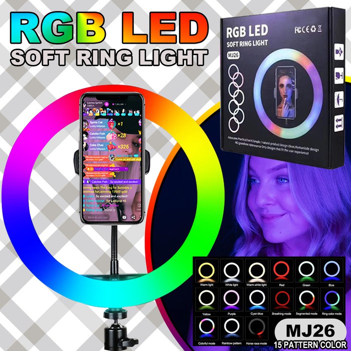 Ring Light RGB Rainbow 26CM +TRIPOD 2M Ring Light RGB TikTok Youtuber