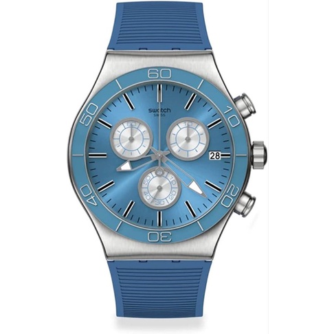 SWATCH JAM TANGAN PRIA ORIGINAL YVS485 ANALOG SPORT CHRONOGRAPH SWISS MADE BLUE