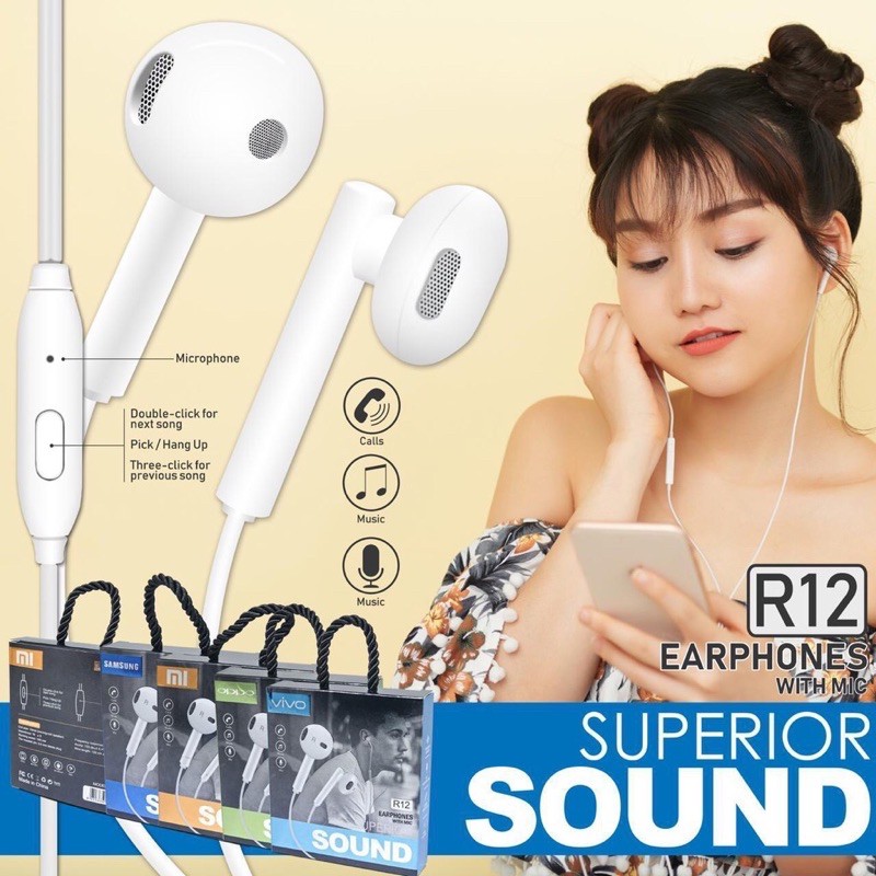 HANDSFREE/HEADSET/HEDSET/HF R12 BRANDED SUARA SUPER MANTAP