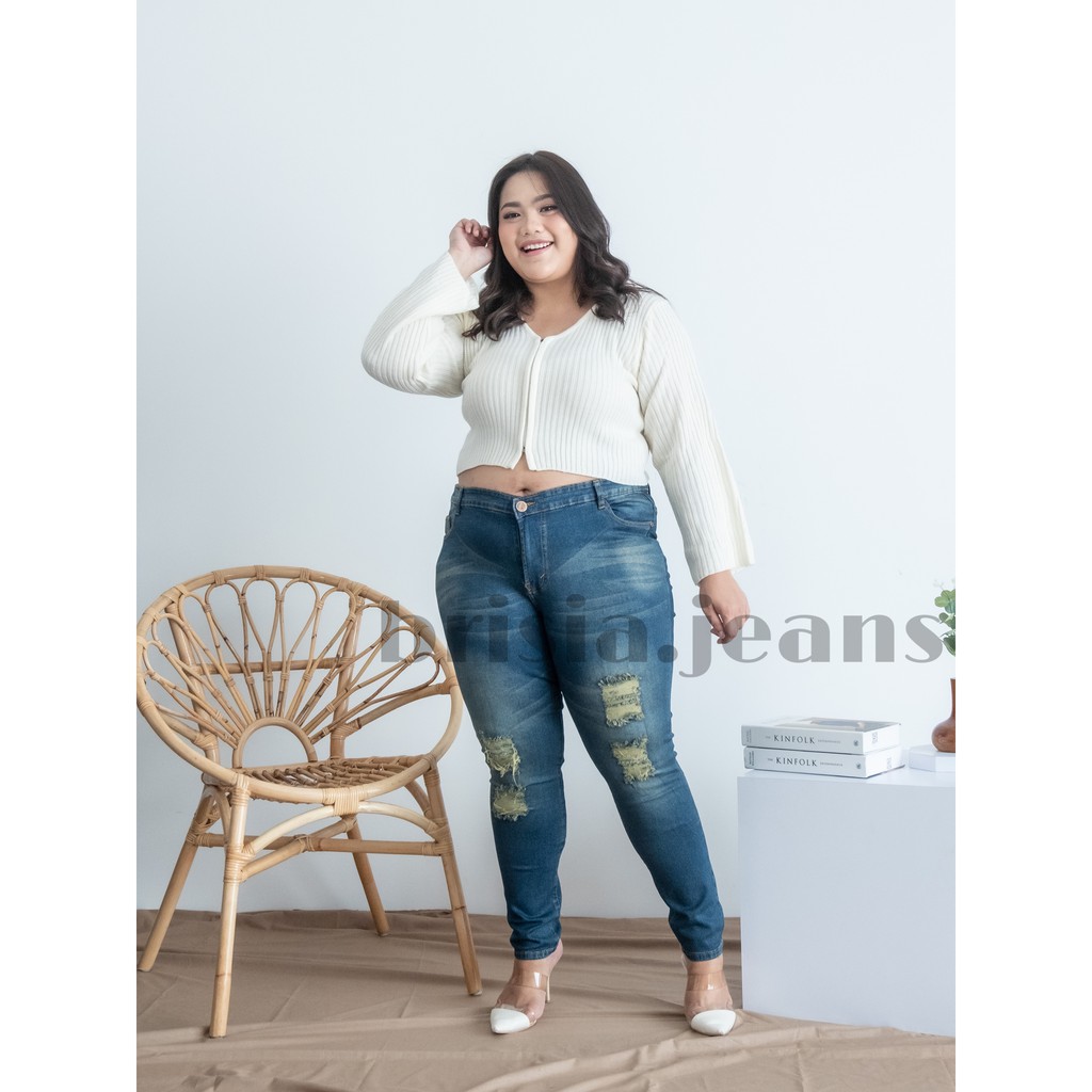 [SIZE 32/34/36/38] YUNA Ripped Skinny Jeans Jumbo Sobek Lapis / Celana Skinny Bigsize Jumbo