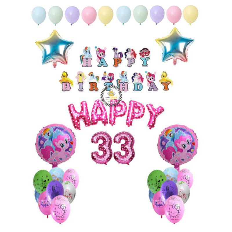 PAKET DEKORASI HBD LITTLE PONY BULAT SET FREE LEM BALON