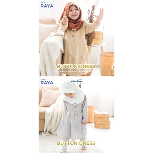 ARDEN LEON Kids Button Dress Raya Dress Lebaran Anak Baju Muslim Anak Perempuan Seragam Muslim Keluarga Series (M-5L) CBKS