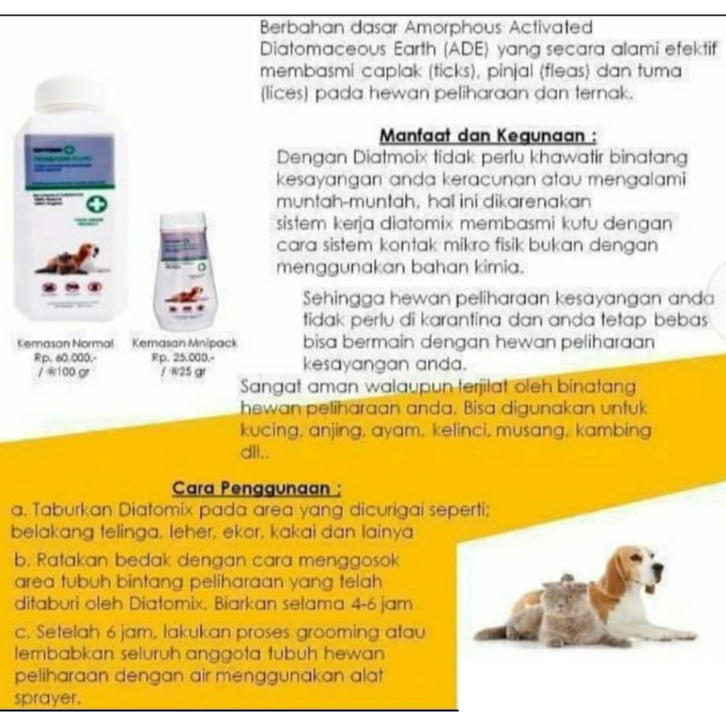 DIATOMIX Bedak Anti Kutu Kucing Anjing Obat Penghilang Kutu Ampuh Aman Pembasmi Kutu Aman Untuk Anabul 25gr