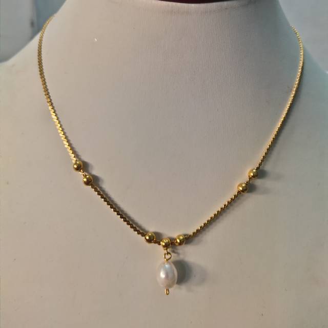 Kalung mesin liontin mutiara air tawar lapis emas 24k