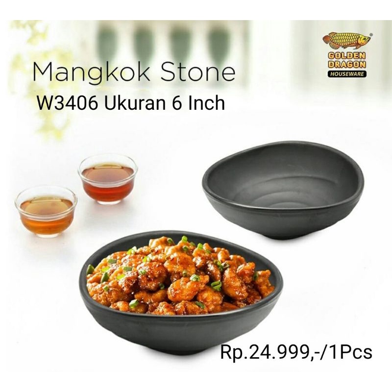 Grosir Melamin W3406A  Mangkok Tembikar Oval 6 Inch motif stone golden dragon