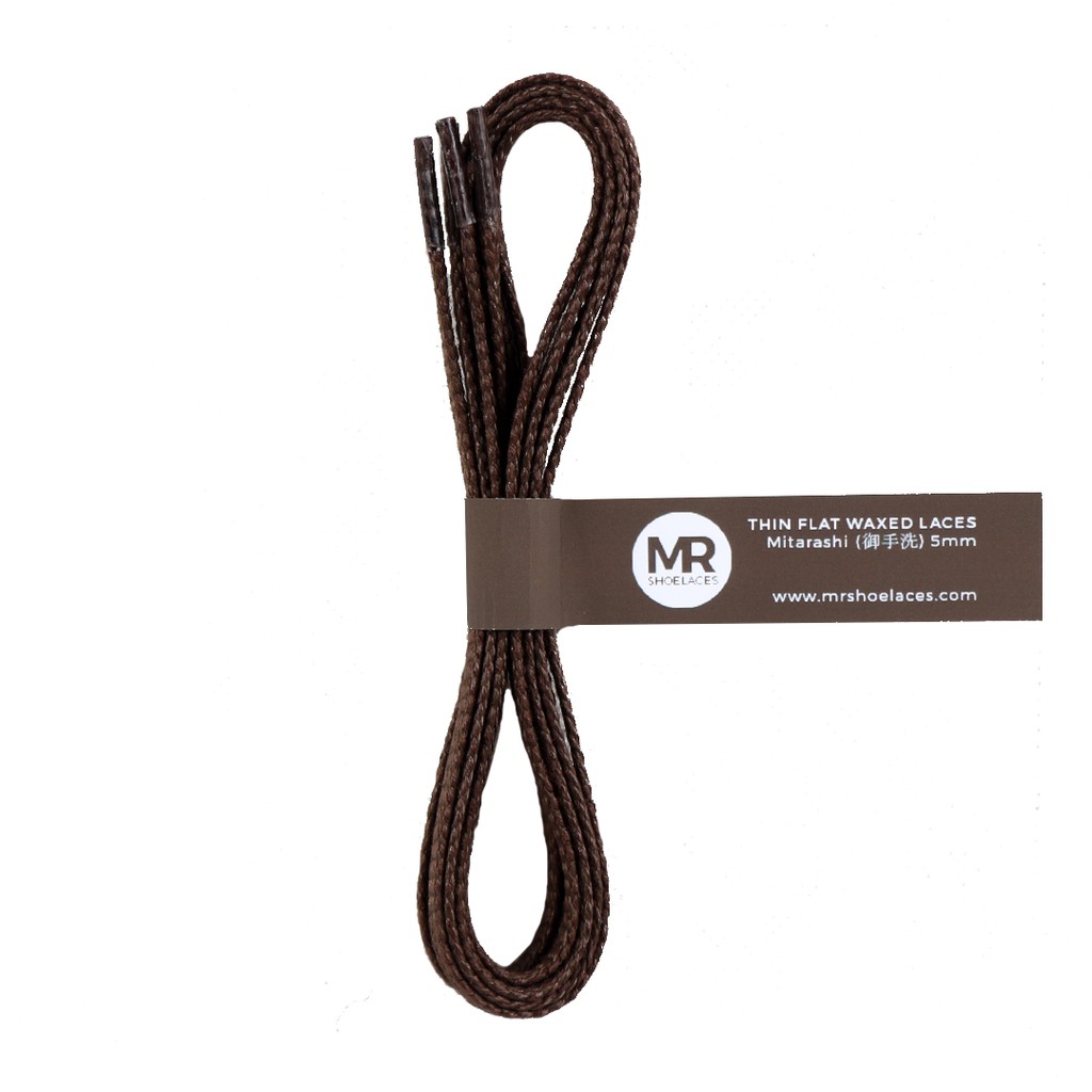 MR Shoelaces TH13 Mitarashi (Wood Brown) Tali Sepatu Lilin Gepeng Thin 3-4mm (Waxed Laces) 50cm 80cm 120cm 150cm