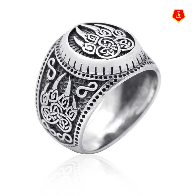 [Ready Stock]Retro 925 Silver Creative Viking Printing Ring